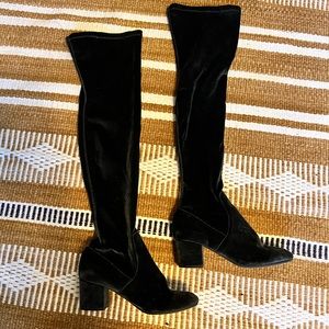 Velvet Dark Grey Over Knee Boots